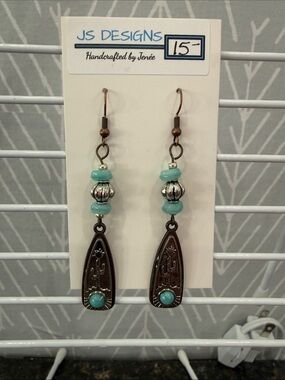 JS Designs Turquoise Accent Copper Southwestern Dangle Earrings